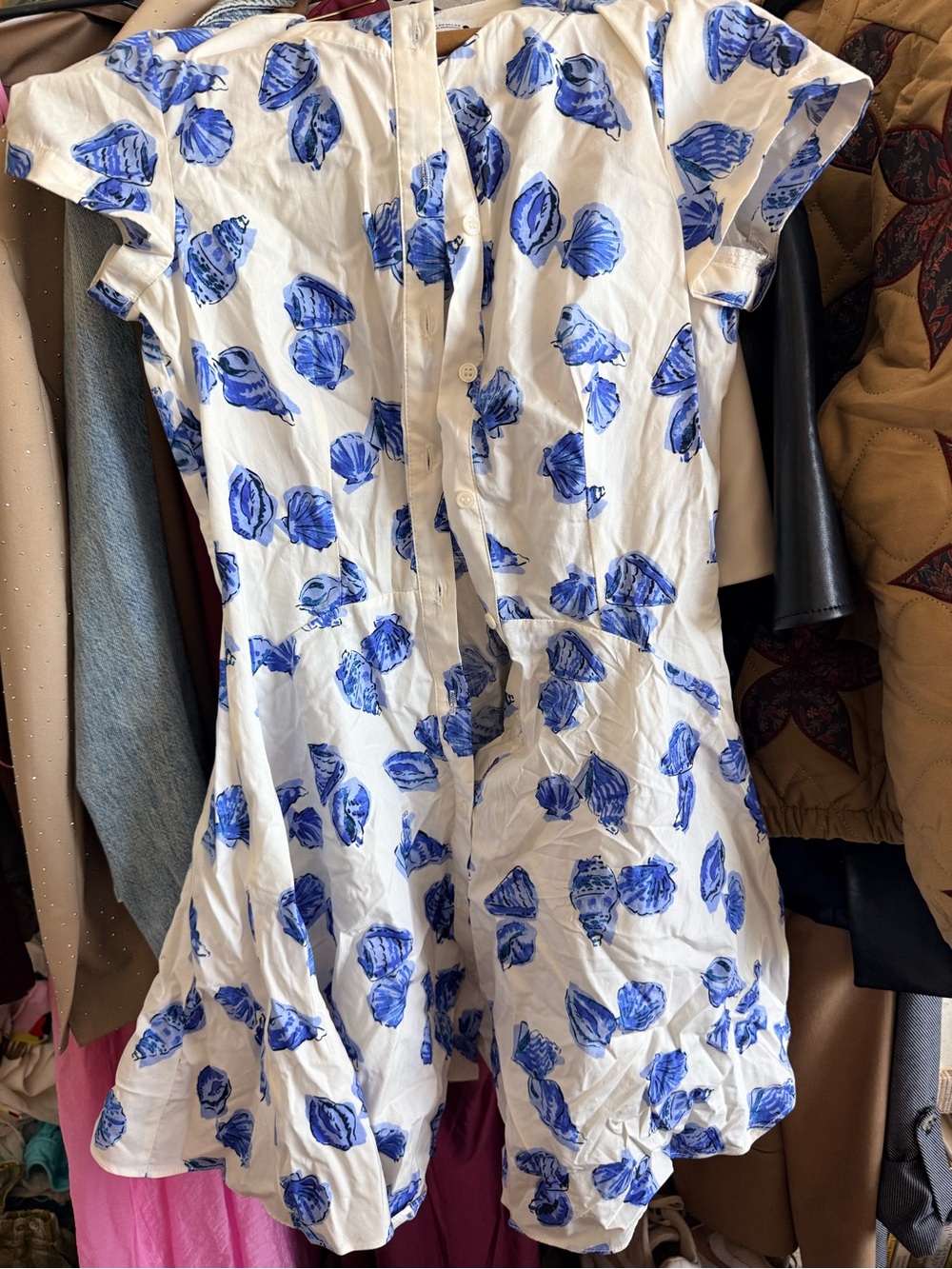 Zara White Dress with Blue Shell Print